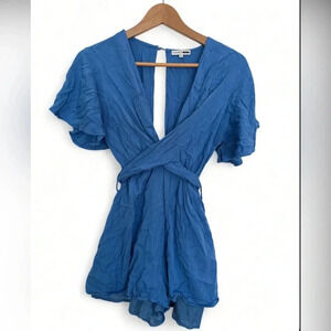 Fashion Nova Bebe Blue  Wrap Jumpsuit size medium